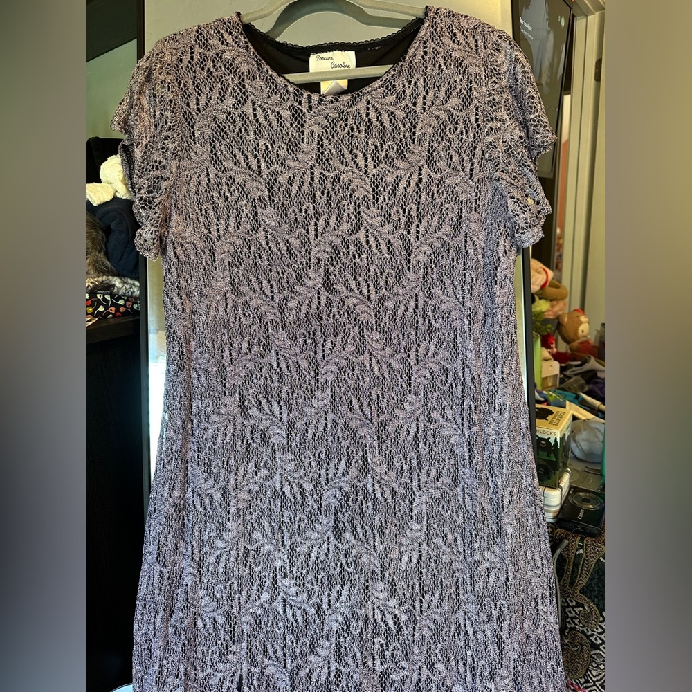 Vintage Forever Caroline Purple Crochet Short Sleeve Dress